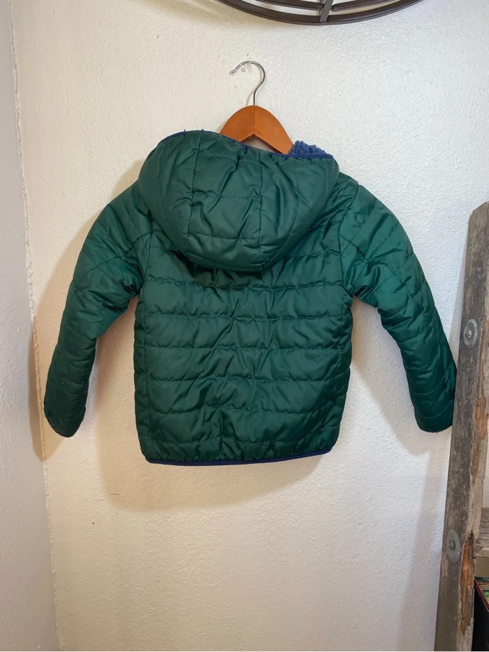 J.Crew Crewcuts Reversible Sherpa Puffer Jacket Pine Green and Blue Size XS